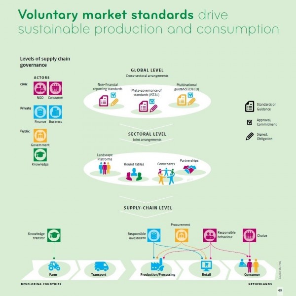 Infographic showing voluntary market standards drive sustainable production and consumption